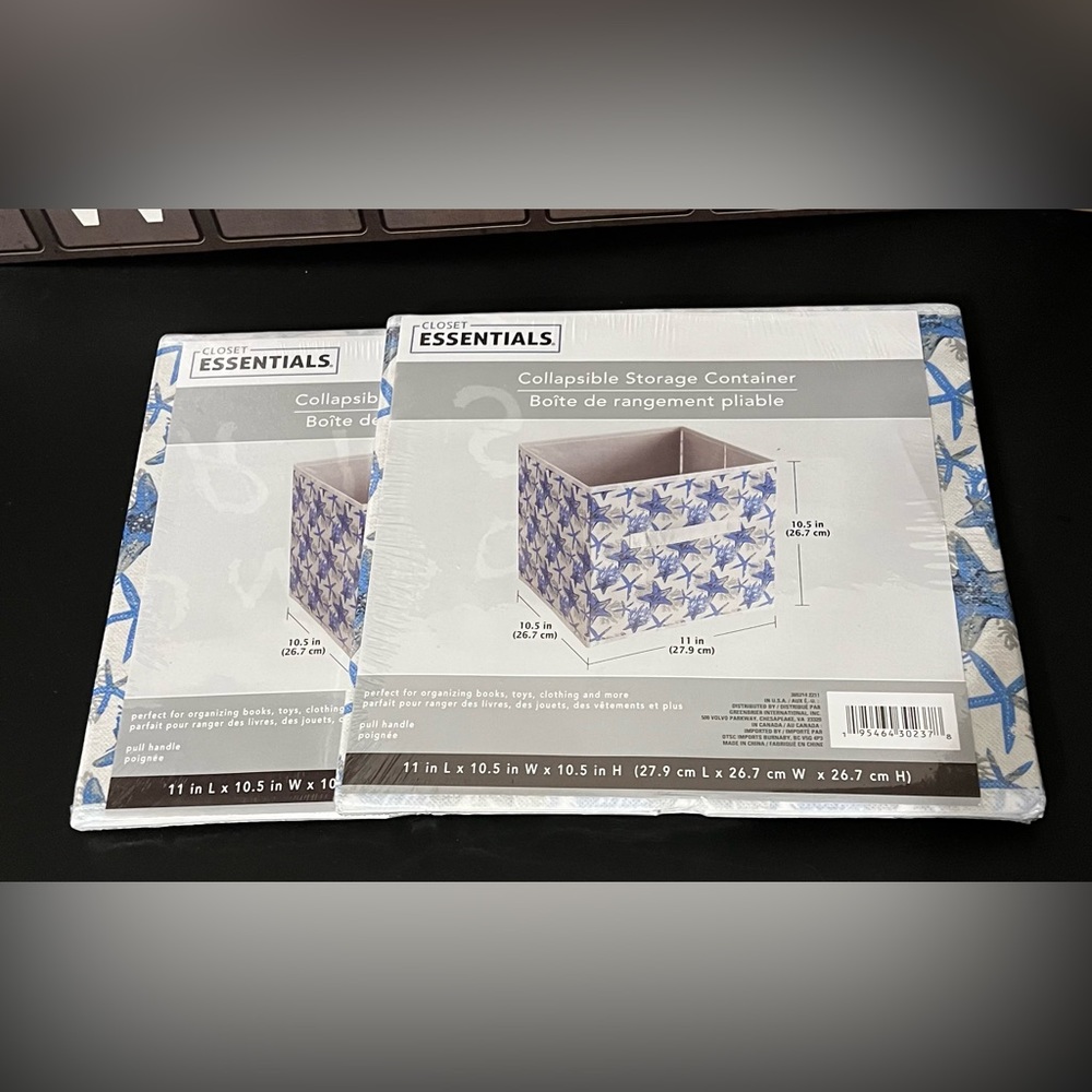 New Set of 2 Closet Essentials Collapsible Storage Containers Starfish Pattern